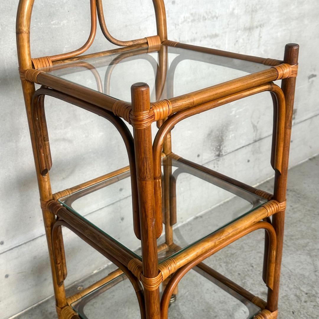 ꧁70s-80's ꧂オールドラタン シェルフ ガラスラック ミッドセンチュリー