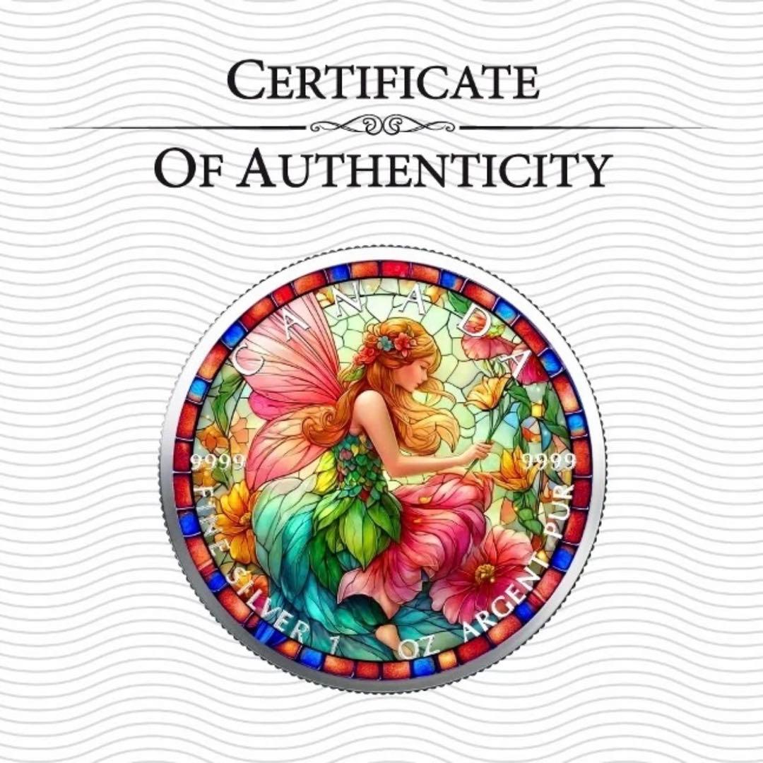 メイプルリーフ 銀貨 カラー ステンドグラスフェアリー -花を司る妖精- 1oz