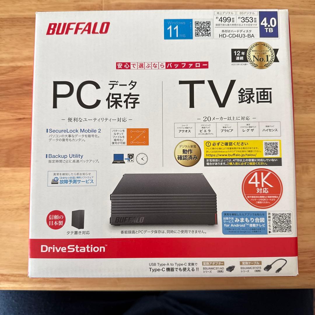 BUFFALO 外付けハードディスク 4TB HD-CD4U3-BA