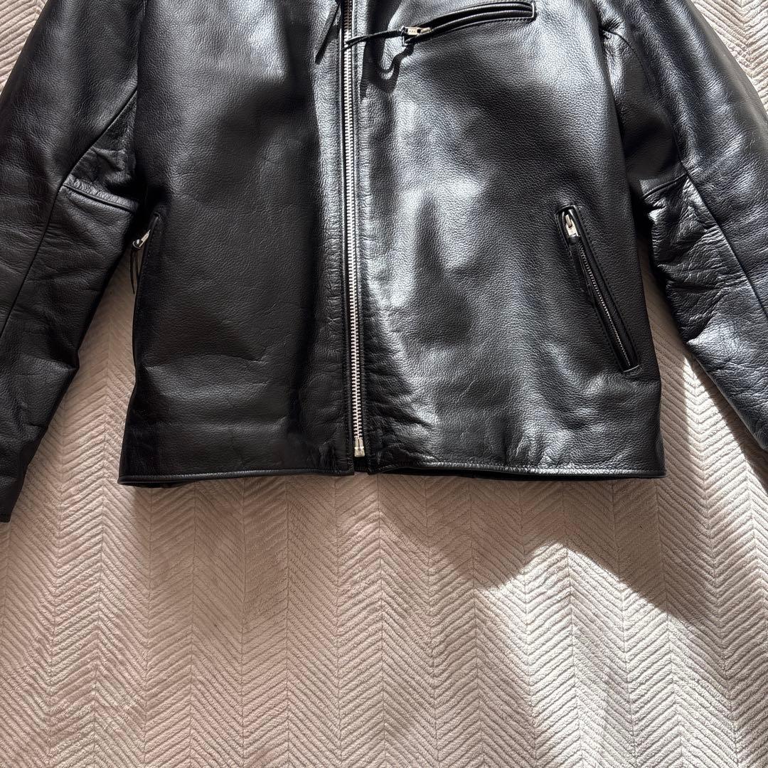 【ビックサイズ】美品　フリーダム　シングルライダースXL 黒　水牛革　ノーカラー