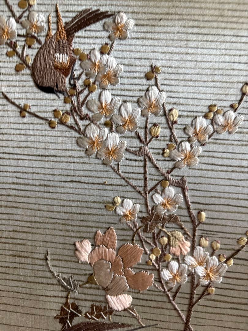 刺繍　屏風　花鳥画