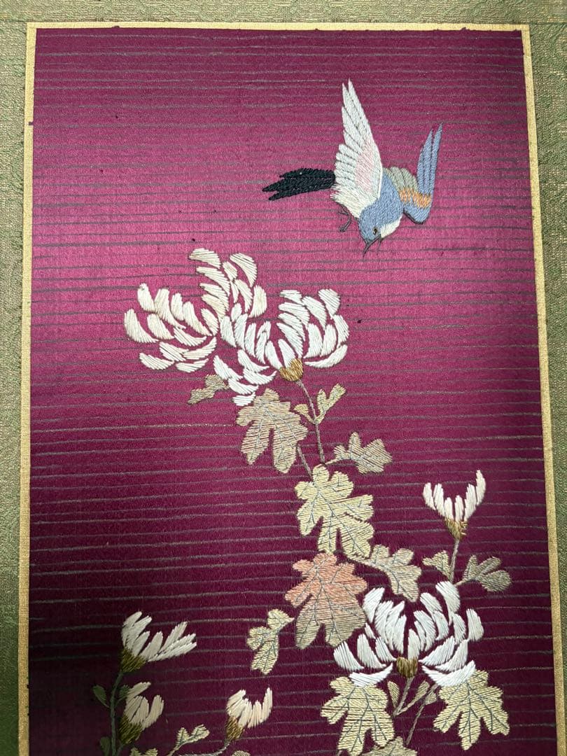 刺繍　屏風　花鳥画