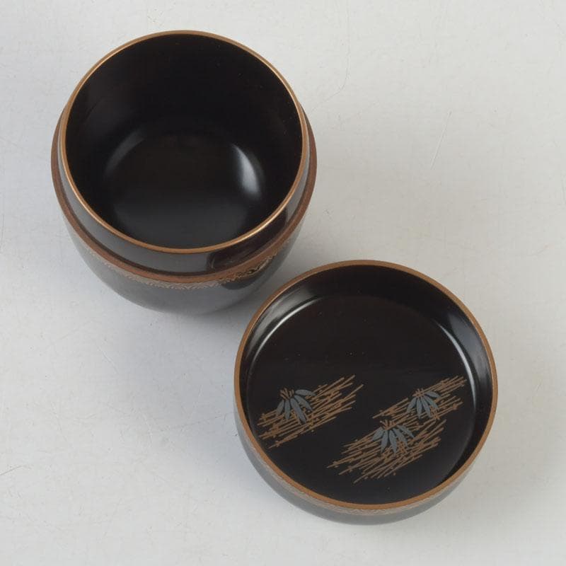 茶道具　黒漆　鶴蒔絵　中棗　共箱　V　9690