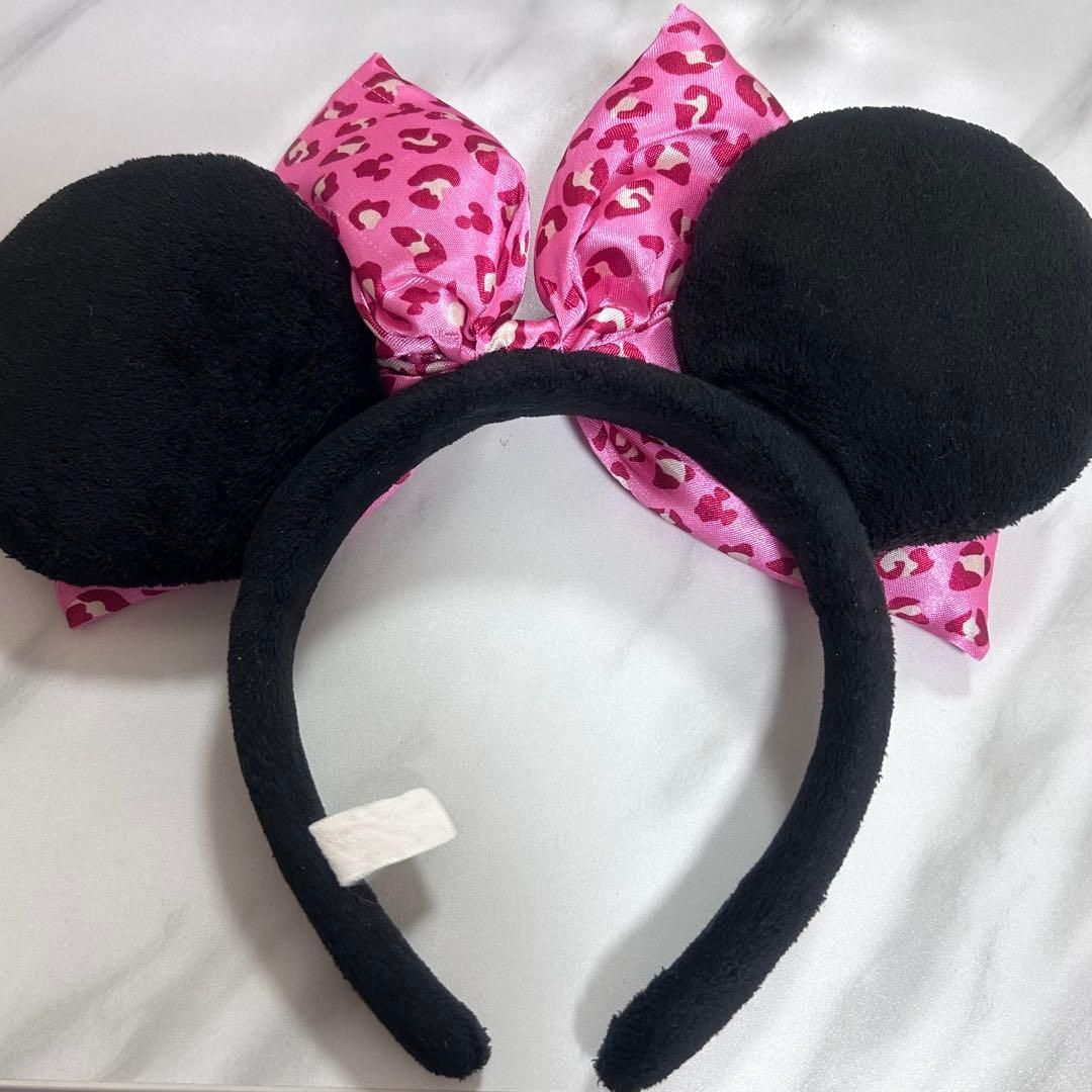 希少 ディズニー カチューシャ ピンク ヒョウ柄 ミニー リボン