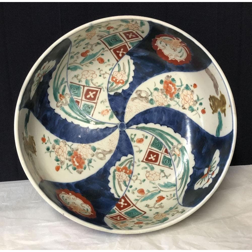 e2380 古伊万里 色絵 鉢 口径26cm 二重高台