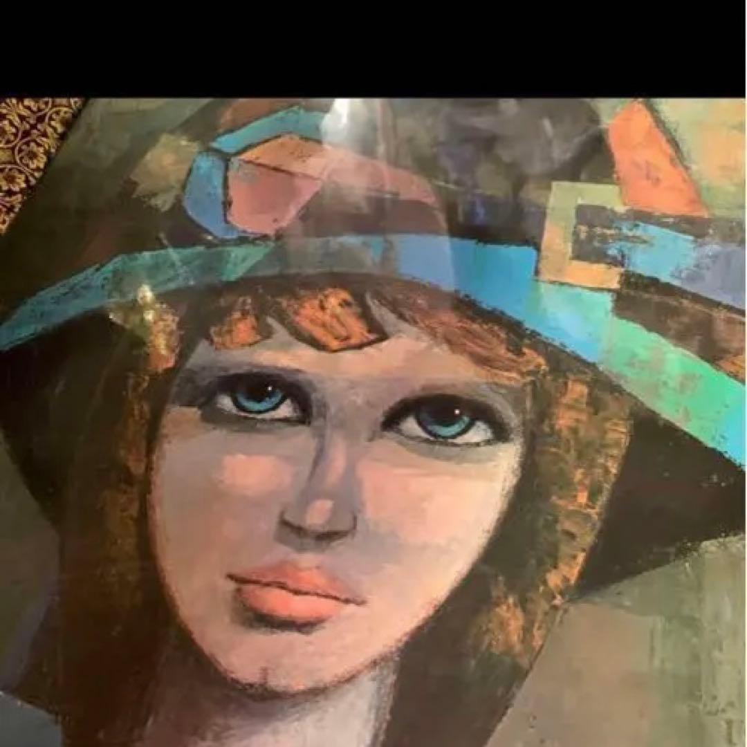 レトロアンティーク☆カラフル帽子女性☆絵画☆