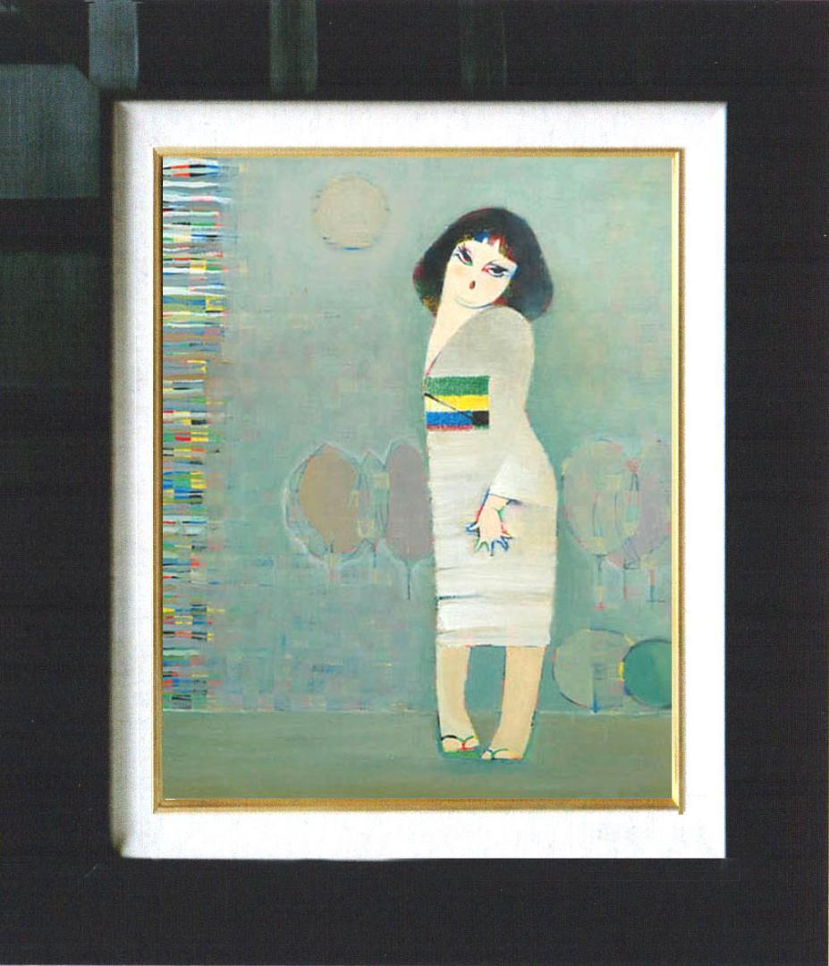 油絵 絵 絵画インテリア 額付(青緑＋金色の枠) F6-050113 人物女性像