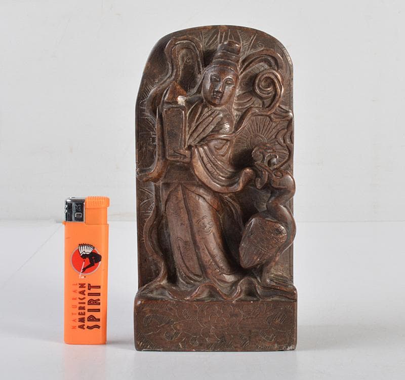 中国　玉石寿山石彫刻　観音像　仏像　置物　V R4494