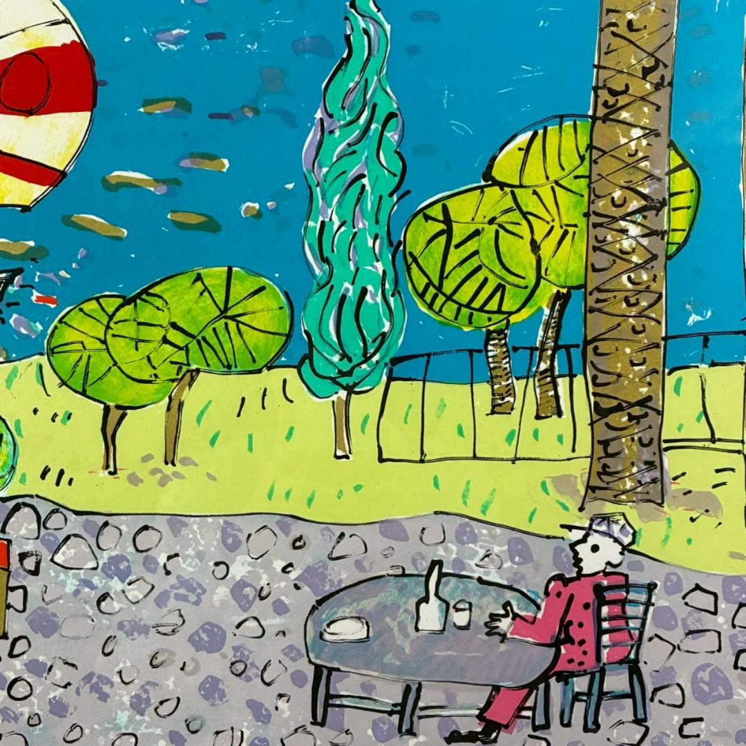 美品 ポール・アイズピリ「ボーバロンの眺め」大作リトグラフ サイン入 可愛い額装