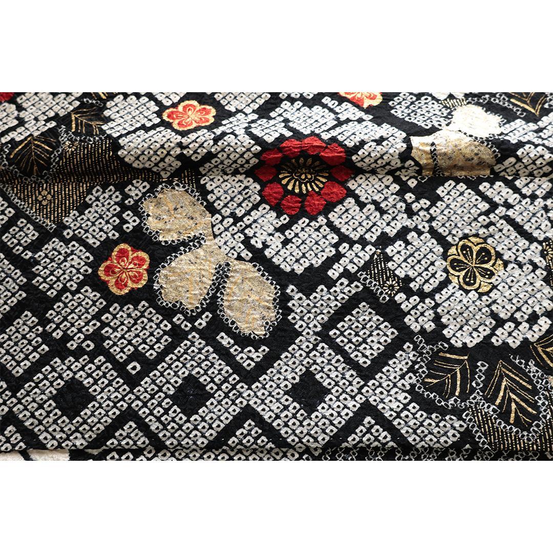 総絞り！◆ 振袖セット ◆165.5cm帯小物付黒白フルセットKS13