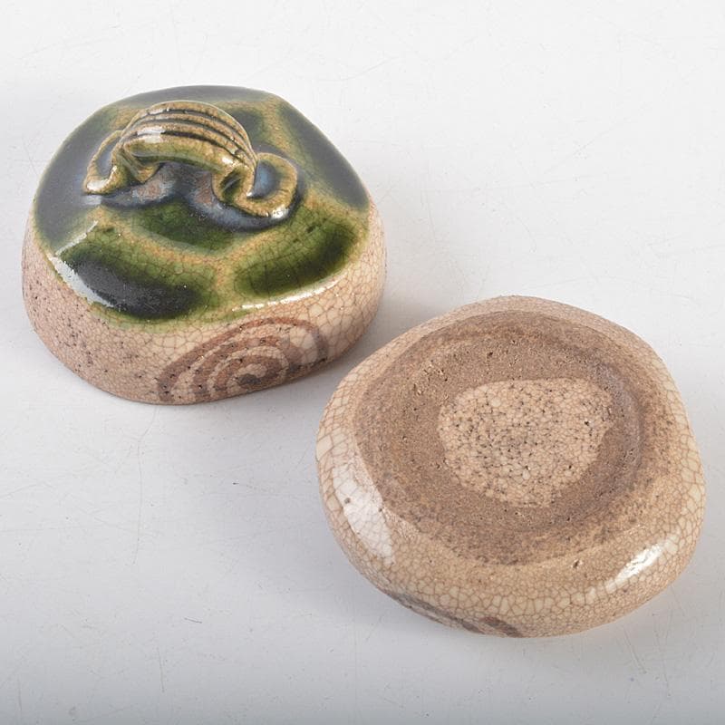 茶道具　織部焼　はじき織部　香合　極め箱　V　R5258