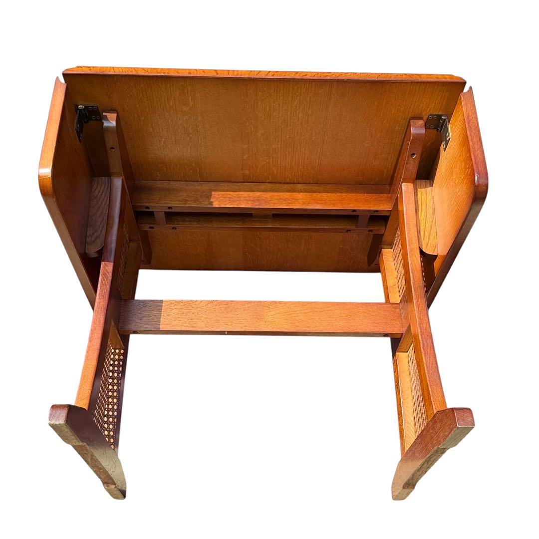 HR622【木目とラタンが美しい】三越ブルージュ　バタフライテーブル　三越家具