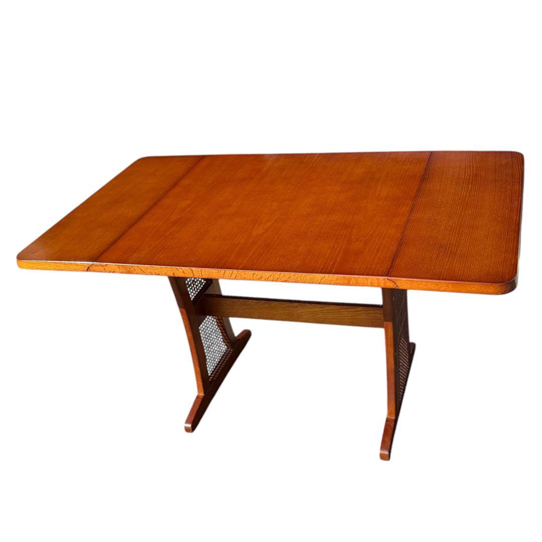 HR622【木目とラタンが美しい】三越ブルージュ　バタフライテーブル　三越家具