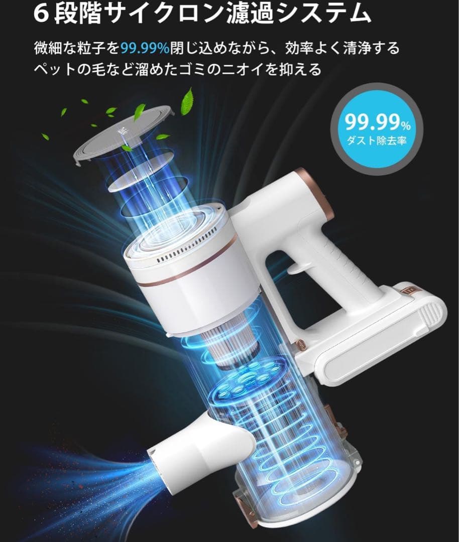 LEDランプ&70Kpa強力吸引力&独立式 コードレス掃除機 軽量