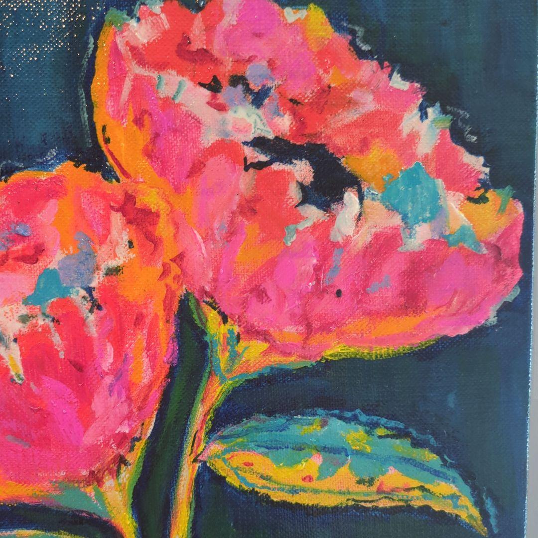 キャンバス油絵 　専用　花瓶に入れた二輪のお花