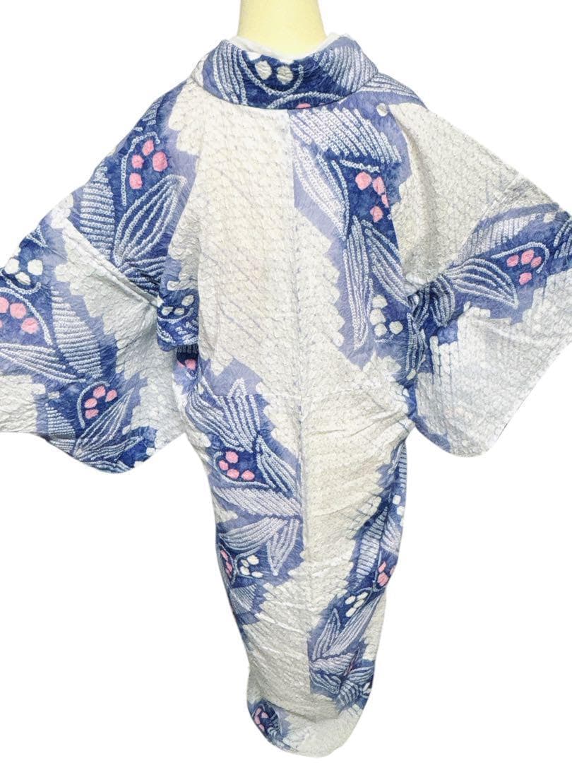 A57美品　有松鳴海絞り 高級浴衣 花 綿　敷当付き　手縫い
