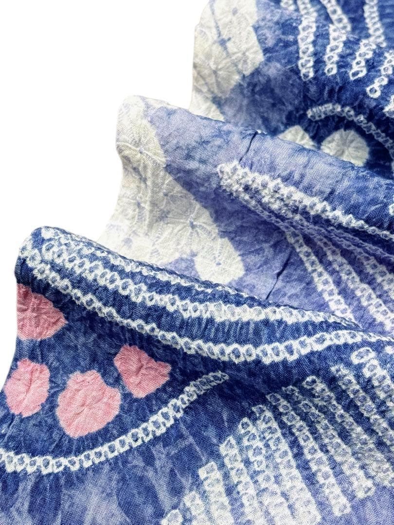 A57美品　有松鳴海絞り 高級浴衣 花 綿　敷当付き　手縫い