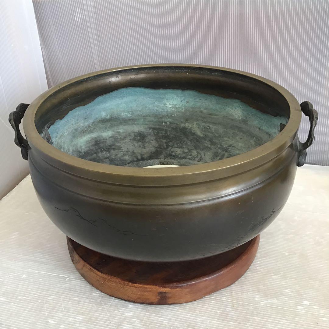 茶道具　灰炉　銅製　木製台•底瓦•前瓦•灰ならし具付　配送用箱　S233HR