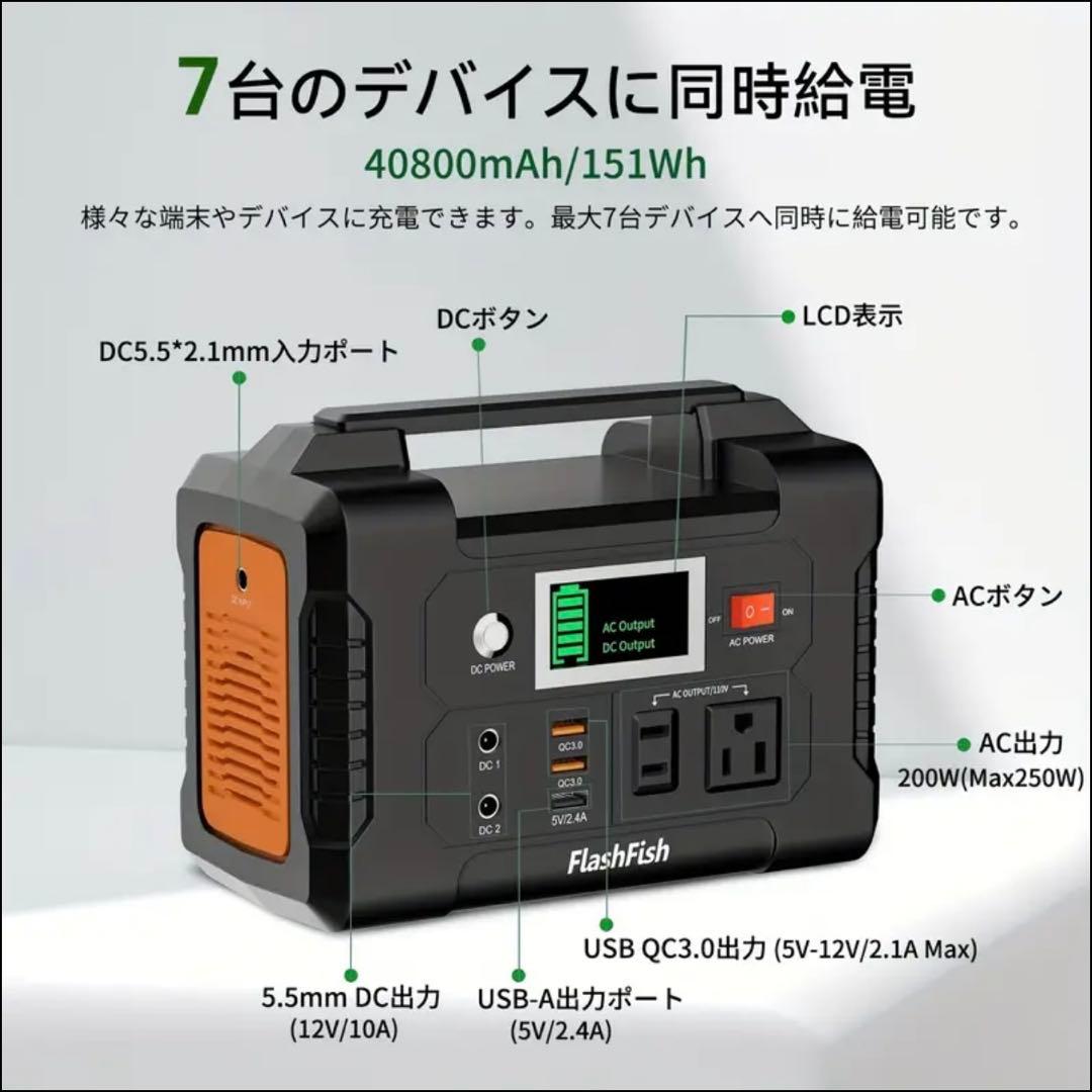 FlashFish ポータブル電源200W & 60Wソーラーパネル