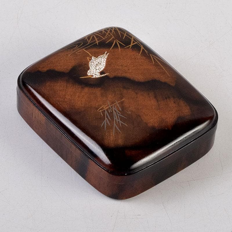 shellkid　井筒鳳斎　内金箔黒柿長四方香合鷺に芦　共箱　V　9126