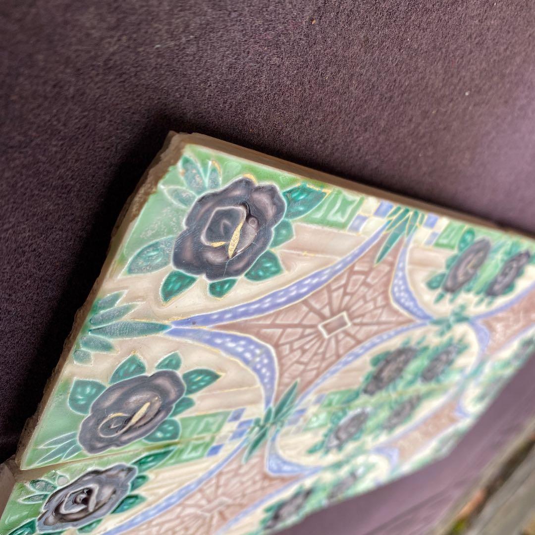 ハンドメイド日本製アンティークマジョリカタイル①Ａ４枚セット　プラナカンタイル