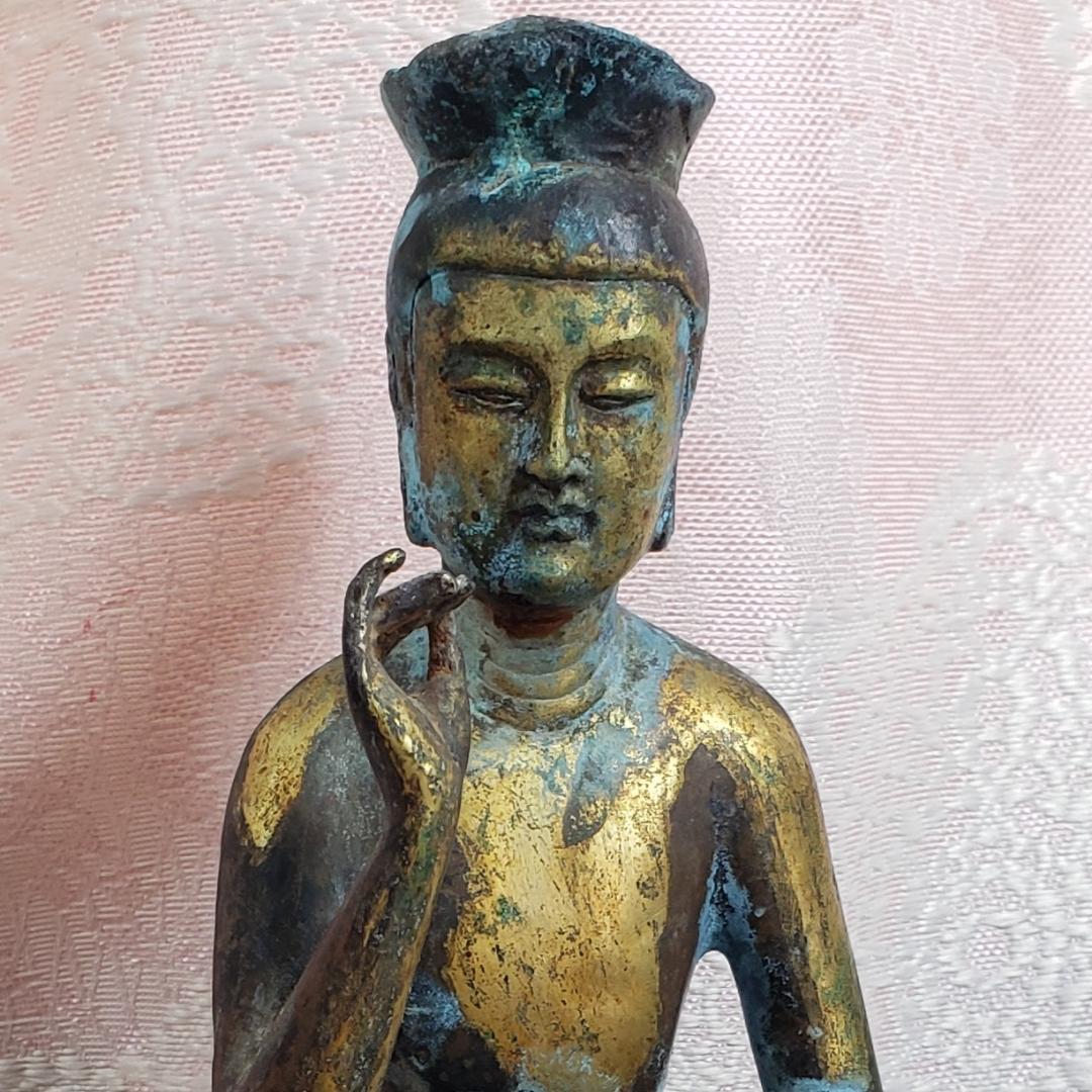 【博物館級】◆金銅半跏思惟像 全高:29cm 仏像◆検）天平仏 飛鳥仏 高麗