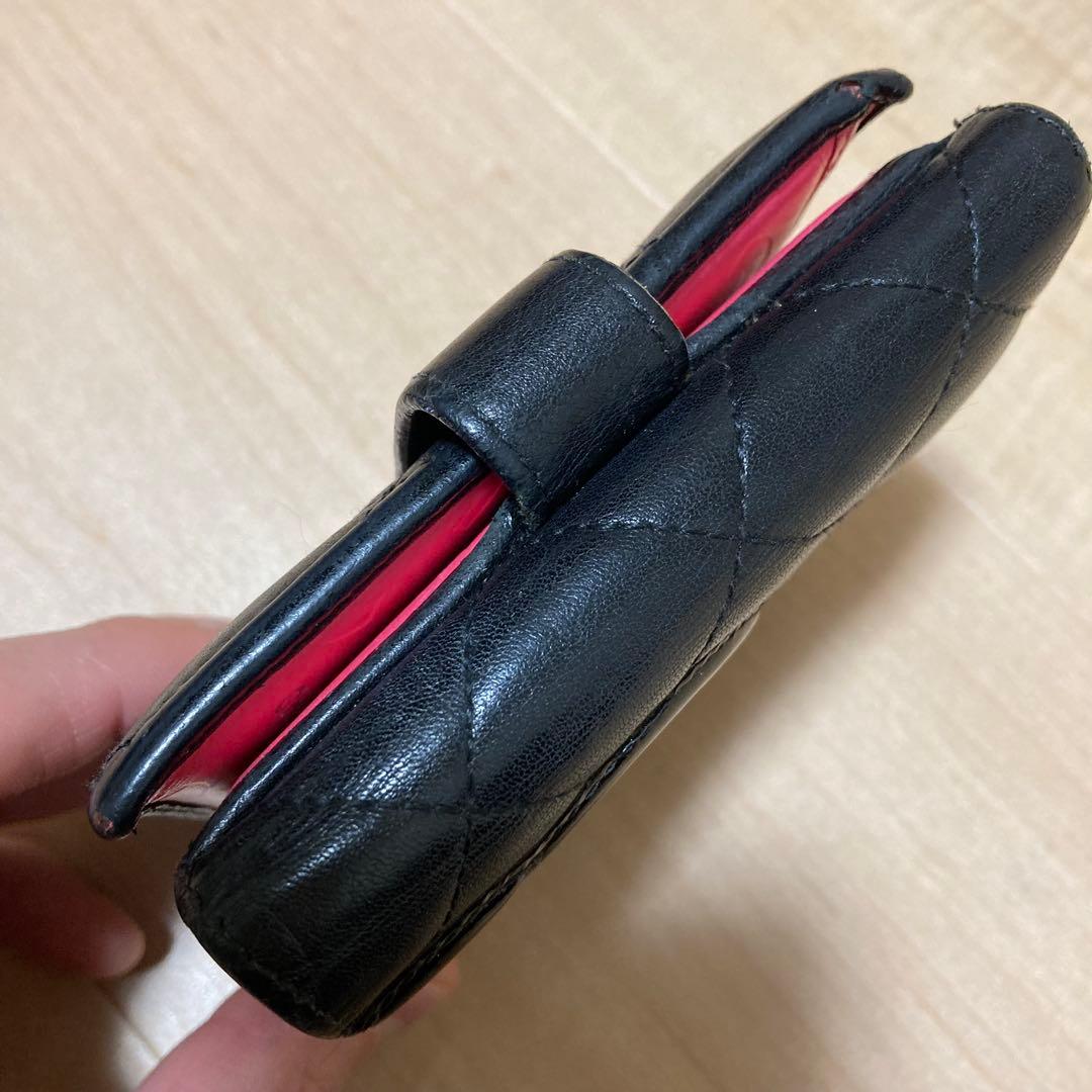 シールあり！シャネル CHANEL カンボンライン Wホック 二つ折り財布 黒