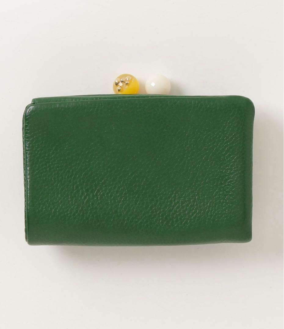 超美品【ear PAPILLONNER牛革がま口二つ折り財布】WEB限定グリーン