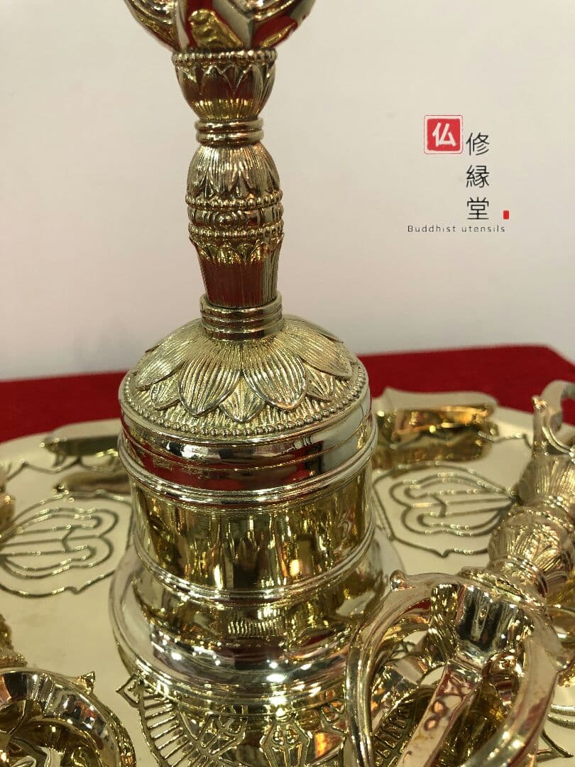 密教法具 真言宗 法器セット（大）金剛鈴·金剛盤·独鈷杵·三鈷杵·五鈷杵 真鍮製