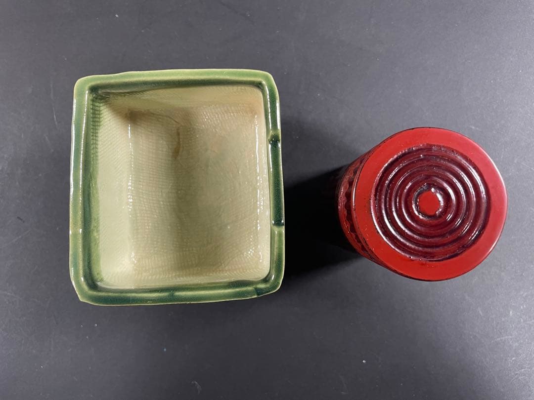 17 最終値下げ　和田鱗司 陶板入 唐物入 莨盆 共箱 竹網 煙草盆 竹工芸