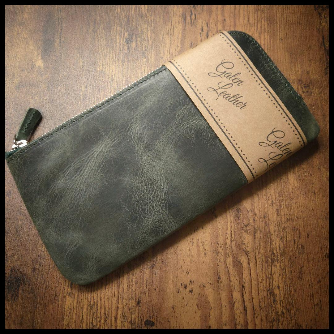 ガレンレザー　クレイジーホースフォレストグリーン　4本差しインサート付ペンポーチ