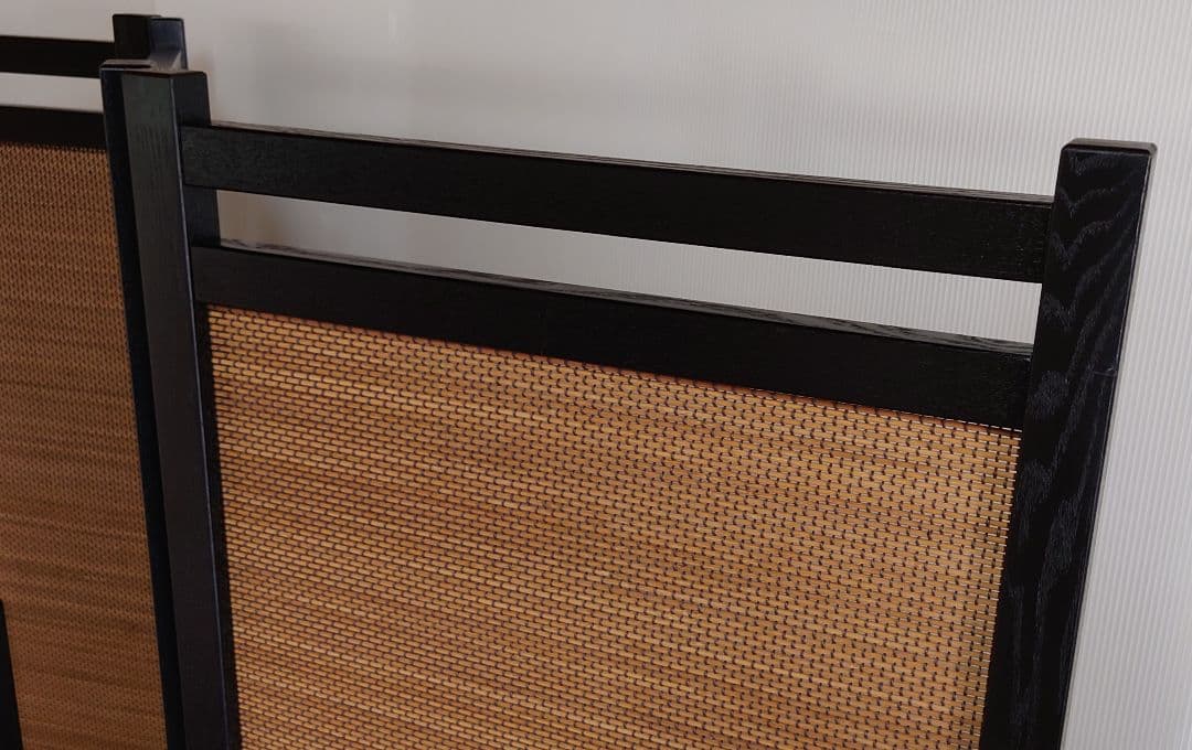 １台限定#3連限定パーテーション　フレームブラック燻し竹衝立　限定スクリーン