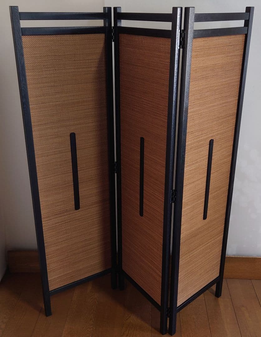 １台限定#3連限定パーテーション　フレームブラック燻し竹衝立　限定スクリーン