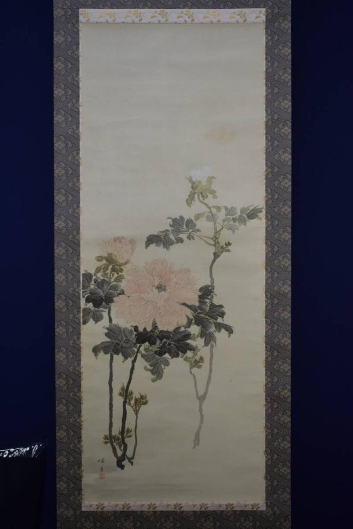 真作/暉月/牡丹図/布袋屋掛軸HF-950
