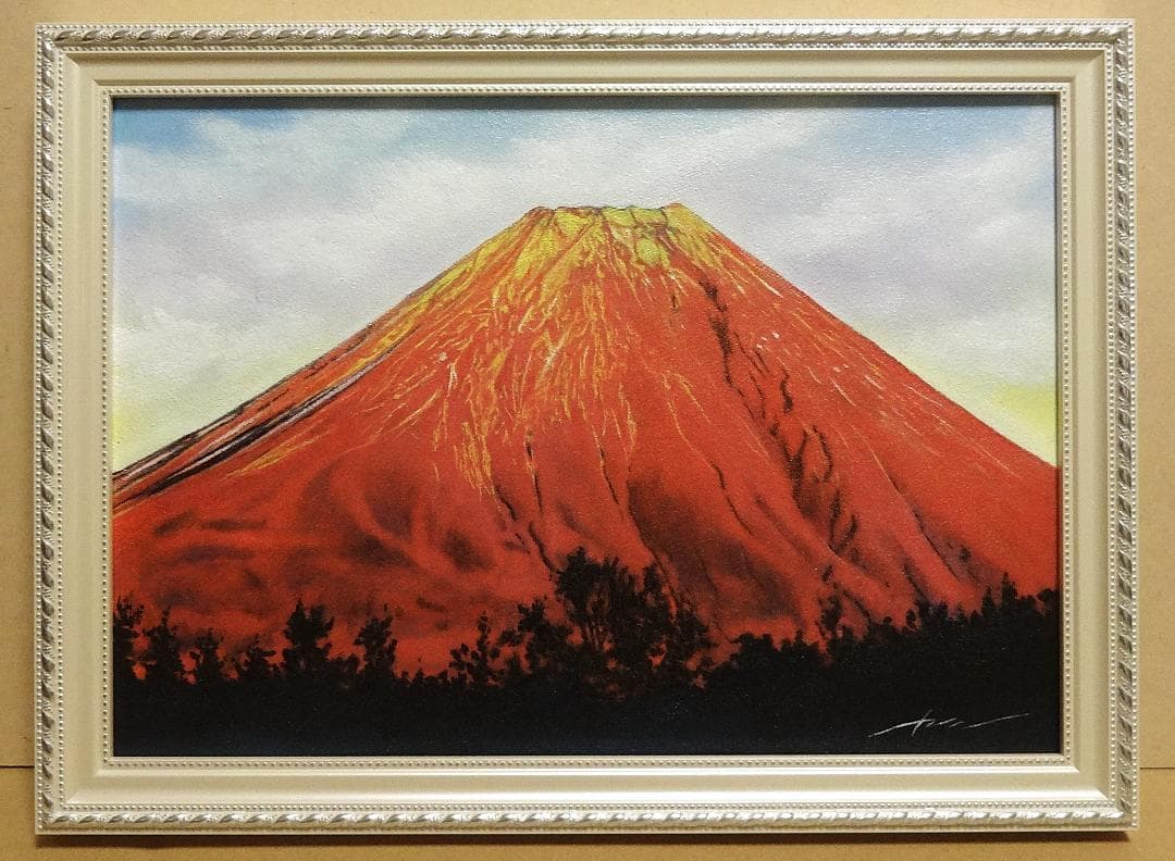 上鈴木正一 油彩画 B4サイズ『 赤富士 』qai様のオーダー作品です。