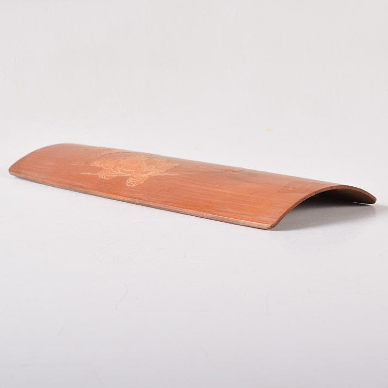 中国　古竹細工　唐子彫　茶合　腕鎮　臂擱　在銘　C　8332E