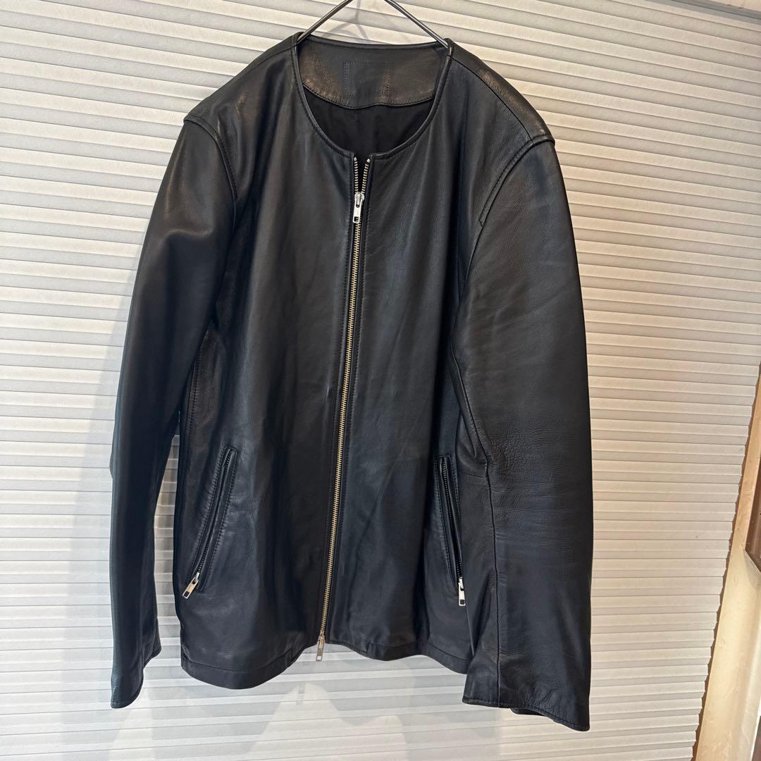 HAREブラックレザーライダースジャケット (ノーカラー)Lサイズ
