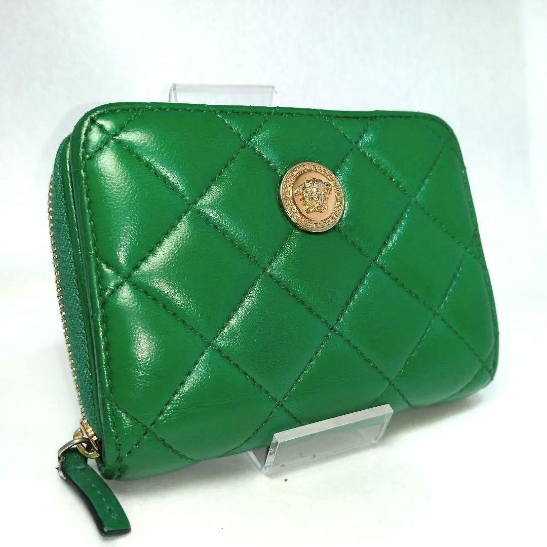 VERSACE ヴェルサーチ キルティング 二つ折り財布 レザー グリーン 緑