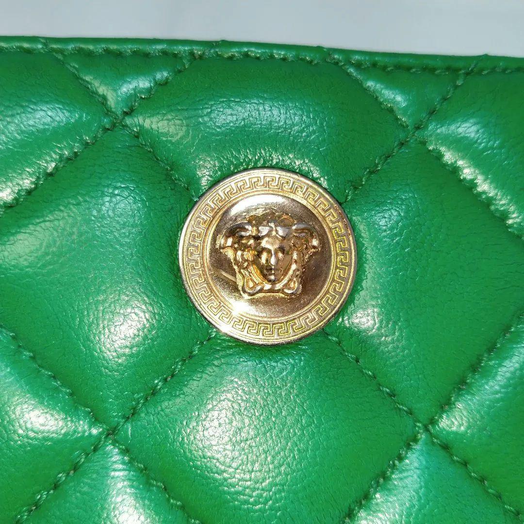 VERSACE ヴェルサーチ キルティング 二つ折り財布 レザー グリーン 緑