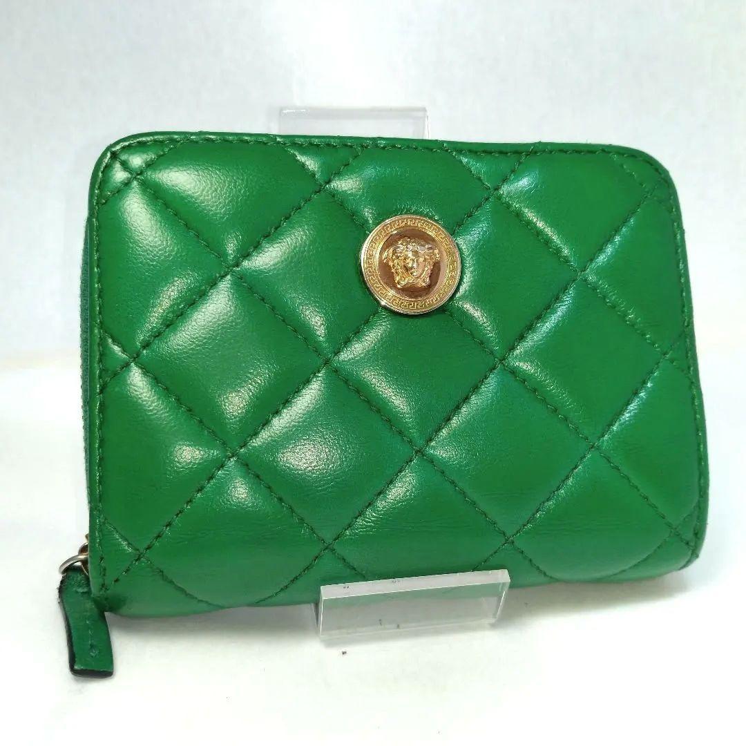 VERSACE ヴェルサーチ キルティング 二つ折り財布 レザー グリーン 緑