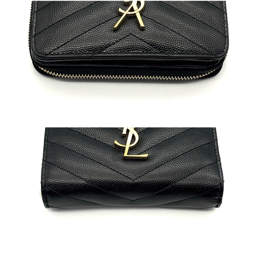 極美品◆サンローラン 二つ折り財布 キャビアスキン カサンドラ ブラック
