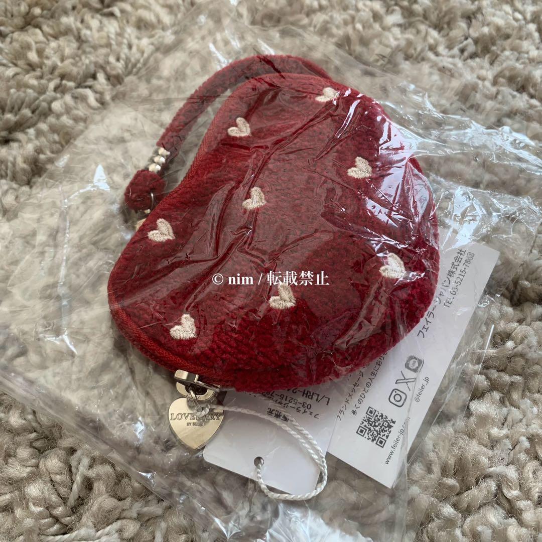 新品未開封 フェイラー ラブラリーハート ハート型ポーチ ダークレッド