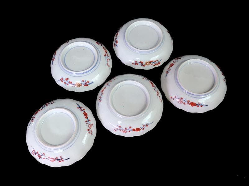 古伊万里　金襴手　花鳥紋に松竹梅の図　４寸皿　５枚　C071AS-CQj