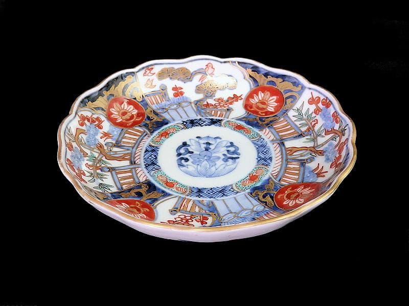 古伊万里　金襴手　花鳥紋に松竹梅の図　４寸皿　５枚　C071AS-CQj