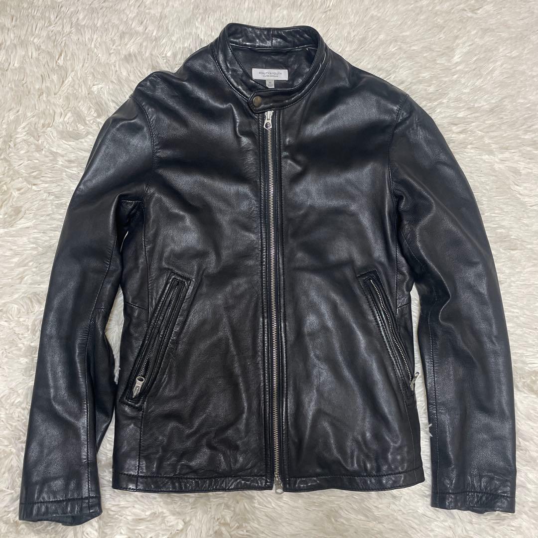 ユナイテッドアローズ レザージャケット ライダース シングル 羊革 黒 Mサイズ