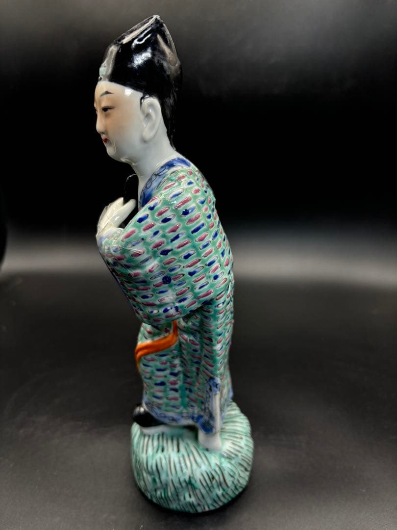 中国美術 古玩 色絵陶人形 陶器人形 高さ約23cm 置物 オブジェ 古董品