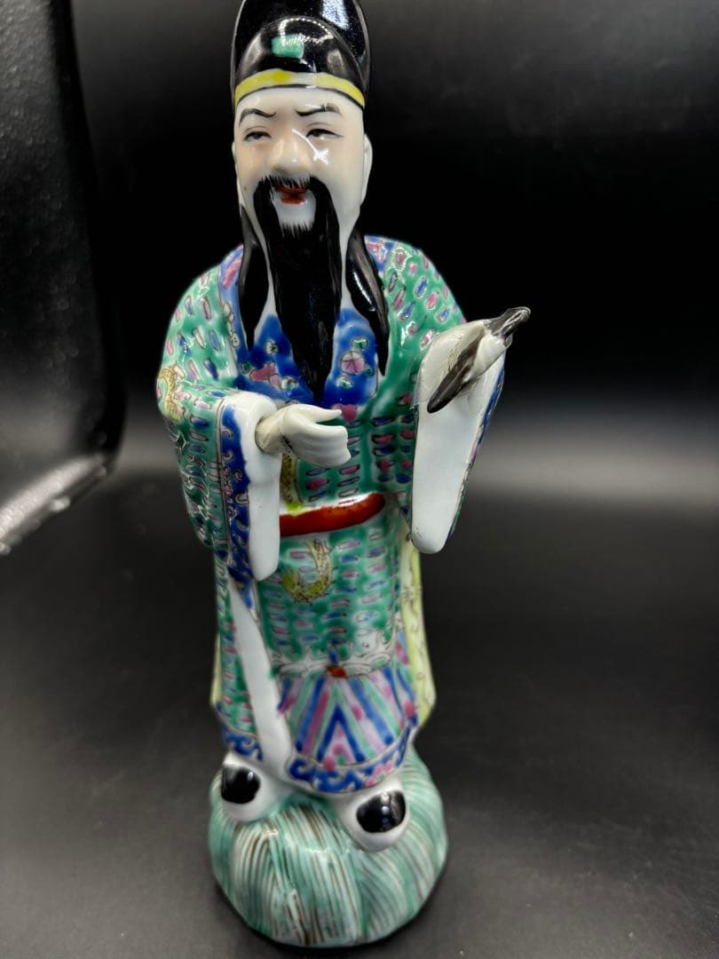 中国美術 古玩 色絵陶人形 陶器人形 高さ約23cm 置物 オブジェ 古董品