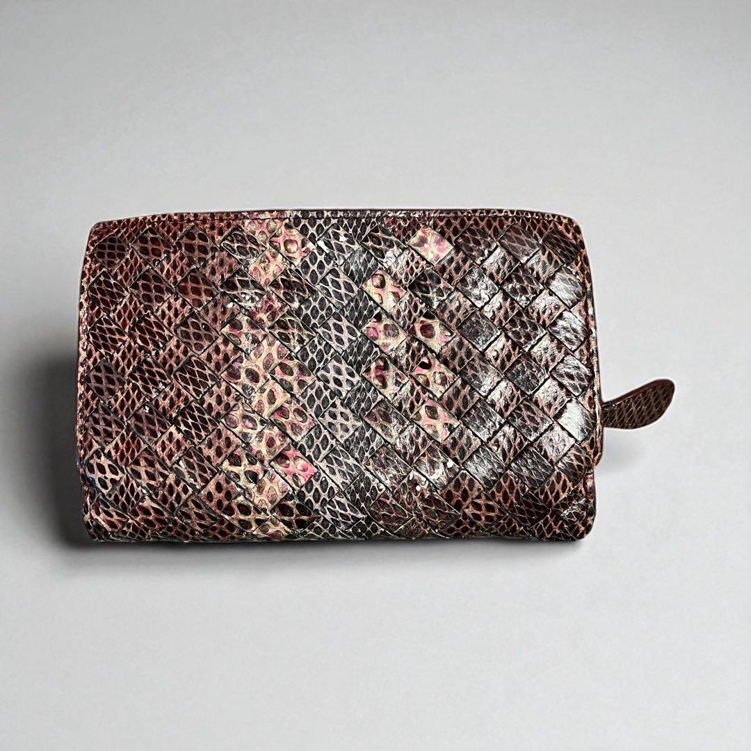 美品級 BOTTEGA VENETA ボッテガヴェネタ 本物パイソン 長財布