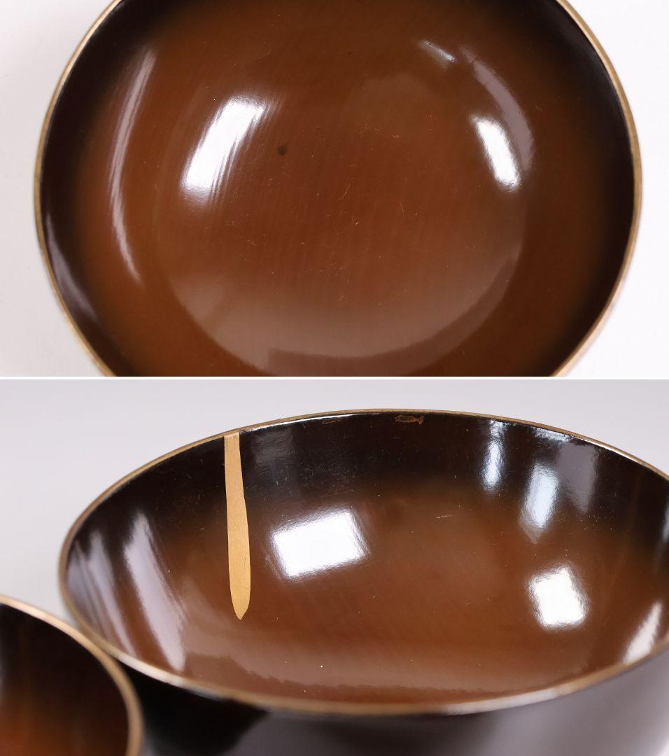 【CM415】訳あり 時代輪島 蝶と牡丹 黒塗椀 三客 天然木漆塗 明治大正