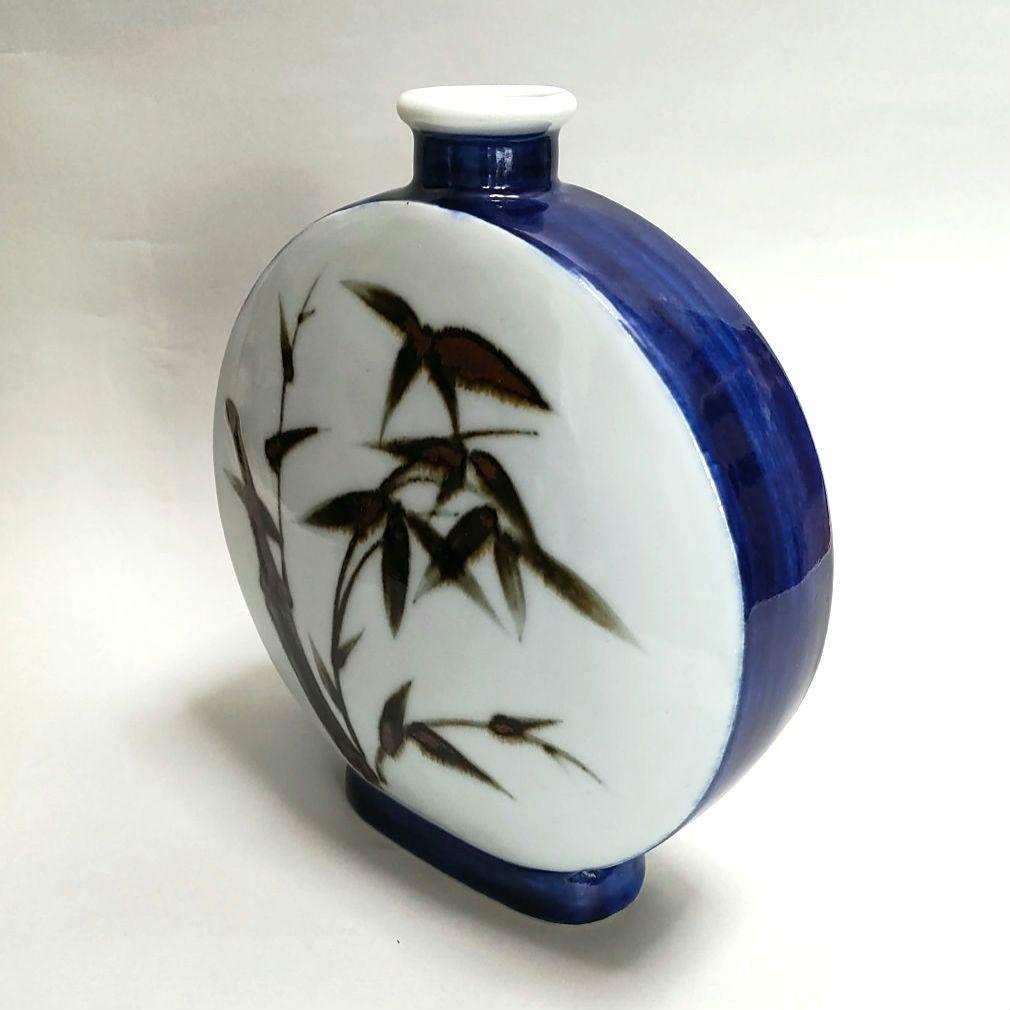 安東五　鉄砂梅竹文扁壺　李朝　高麗　白磁